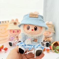 Kd White Camera + Blue Yyds Cap + White Canvas Shoes + Blue Striped Jk Skirt + Blue Smiley Tee