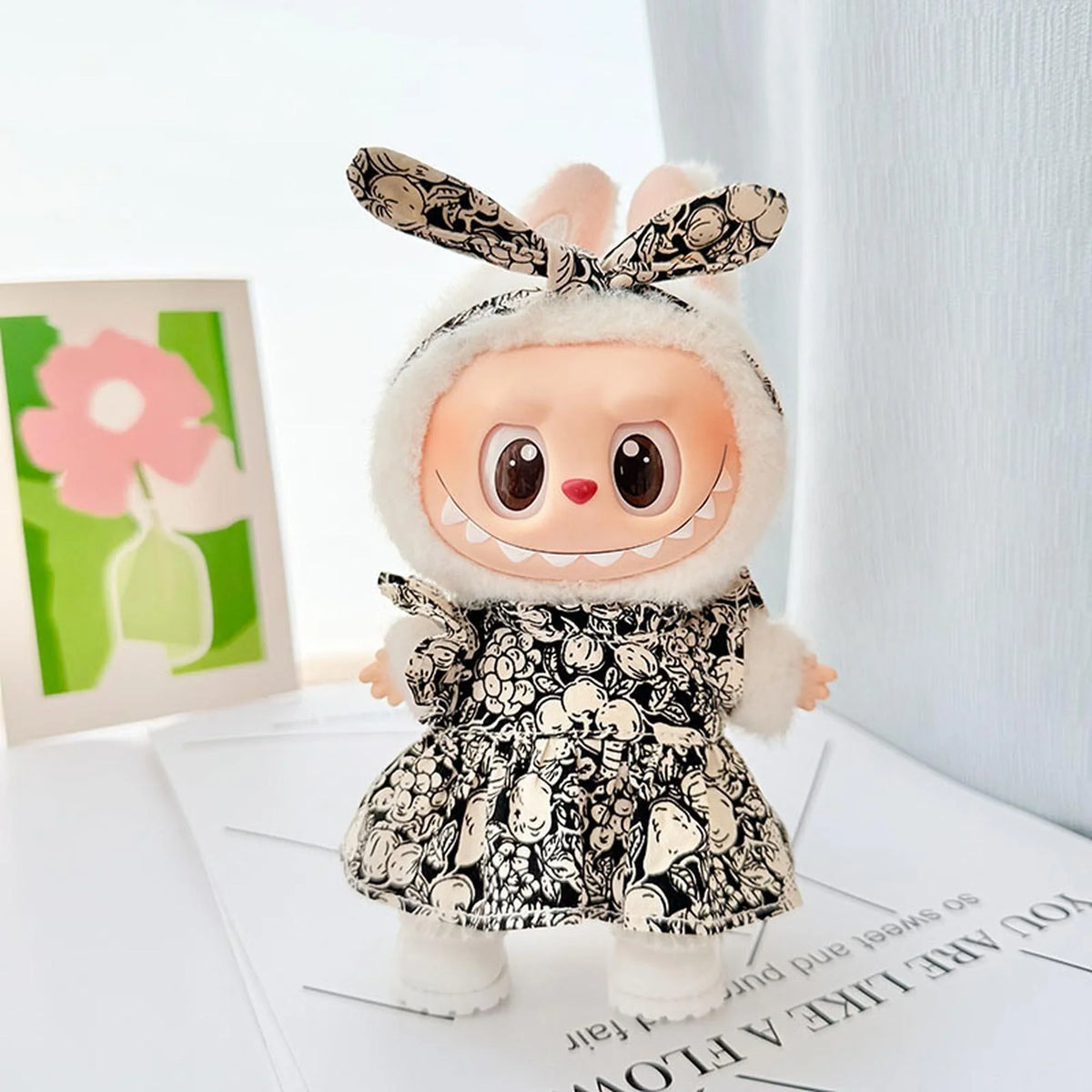 Kd White Leather Shoes + Black Playful Floral Fruit Skirt With Pendant