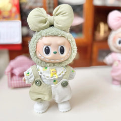 Kd White Leather Shoes + Yellow Bear Green & White Suspenders Three-Piece Set