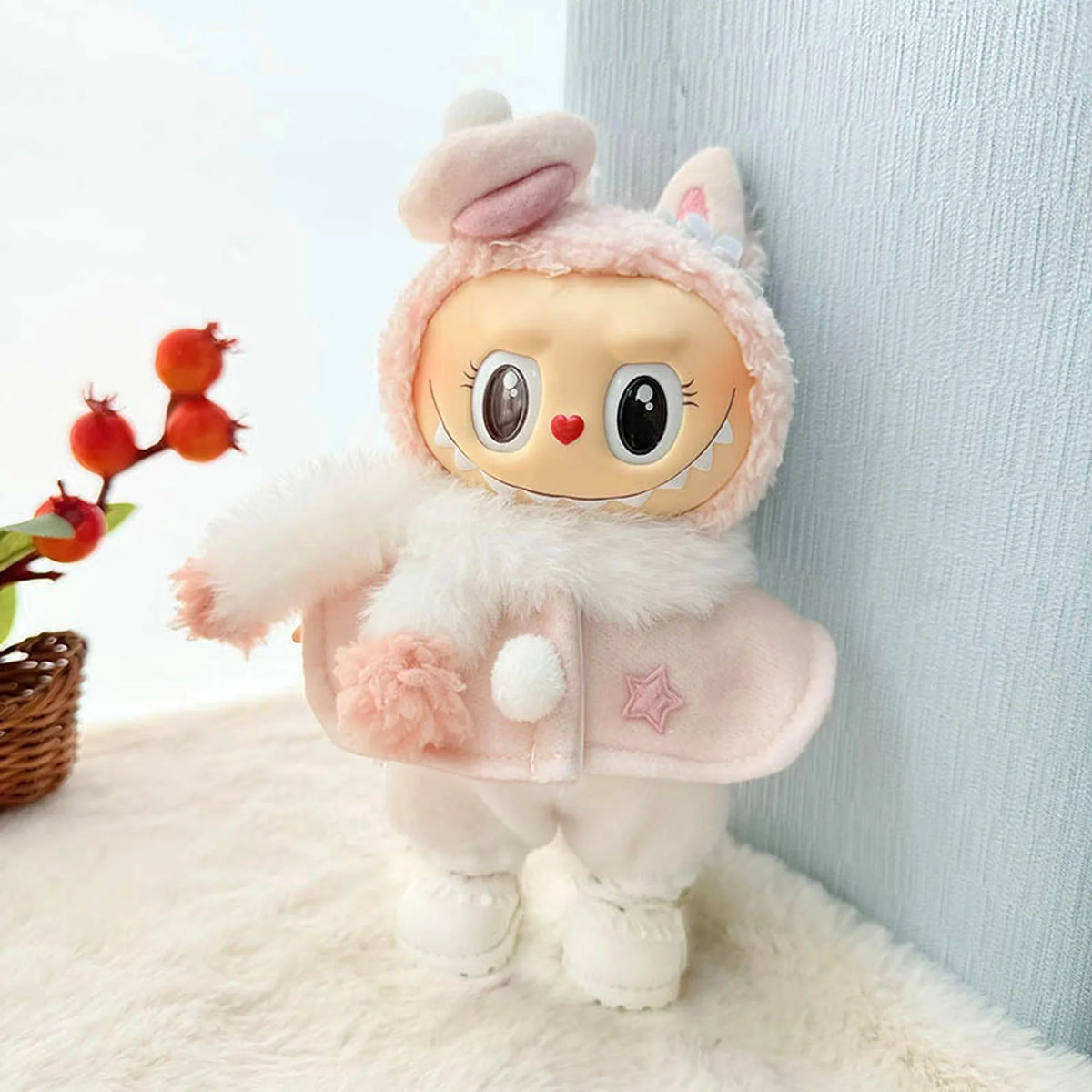 Kd White Princess Shoes + Winter Light Pink Star Cape 4-Piece Set