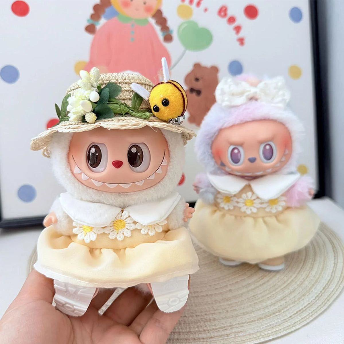 Kd Yellow Leather Shoes + Soft Light Daisy Dress + Bee Straw Hat