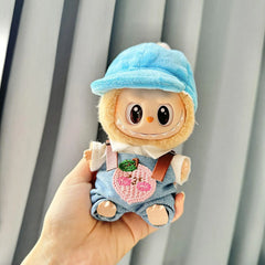 Knitted Pink Overalls Set + Blue Bread Duckbill Cap