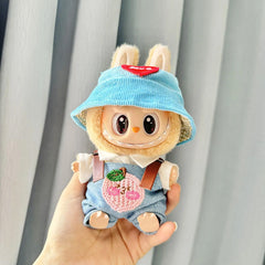 Knitted Pink Overalls Set + Blue Heart Hat