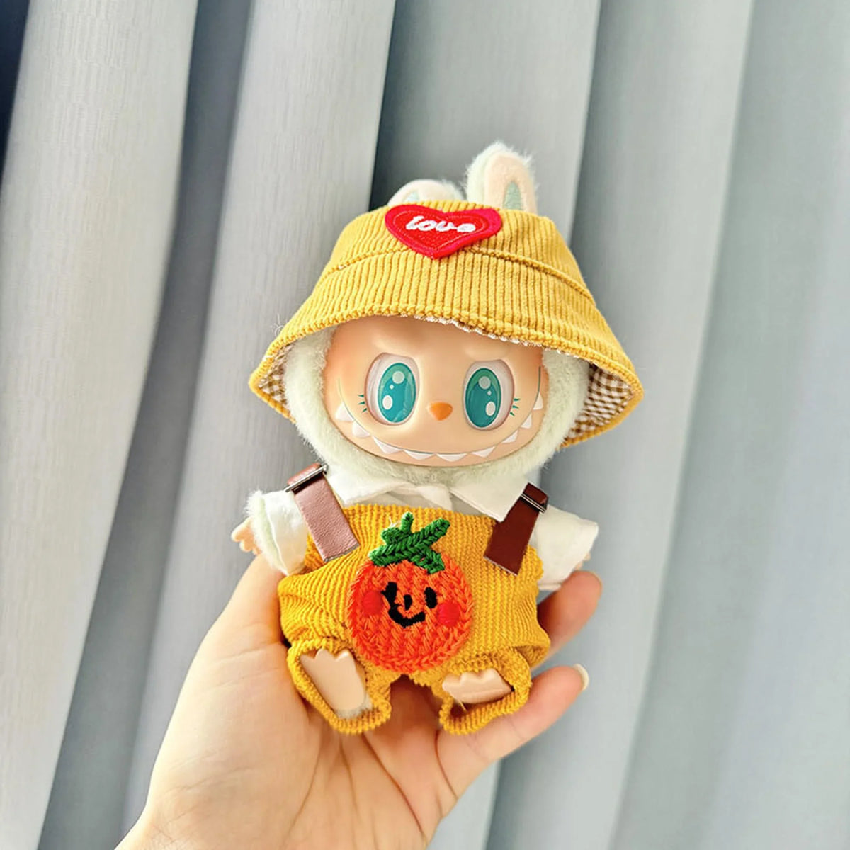 Knitted Pumpkin Overalls Set + Yellow Heart Hat