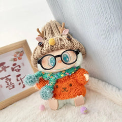 Orange Dog Sweater + Deer Antler Hat + Black Frame Glasses + Green Polka Dot Scarf