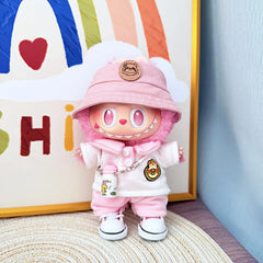 Panda Logo Pink Hat + Noble Pink School Uniform Pants + Pink Canvas Shoes + White Water Bottle