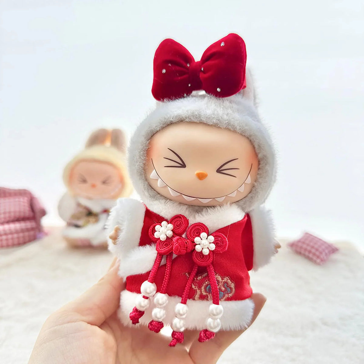 Pearl Button Red Tang Suit Three-Piece Set