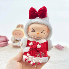 Pearl Button Red Tang Suit Three-Piece Set