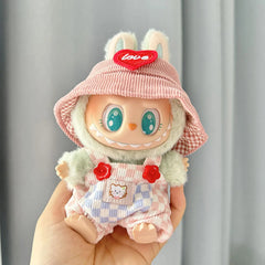 Pink And White Checkered Overalls + Pink Heart Hat