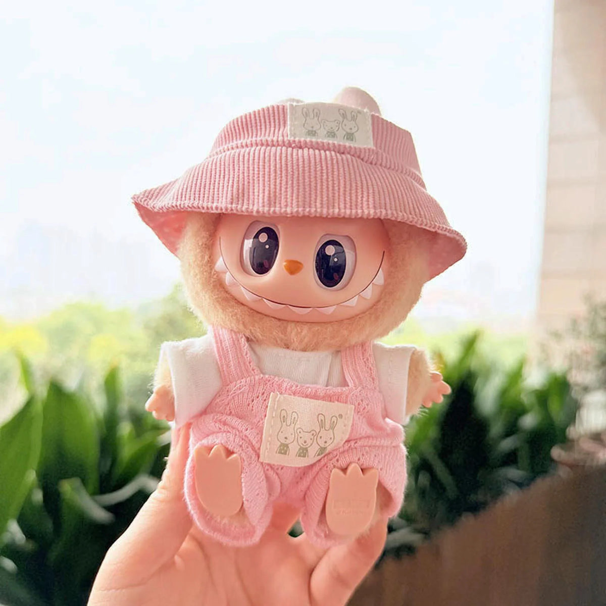 Pink Bunny Hat + Refreshing Suspenders Outfit Set In Pink