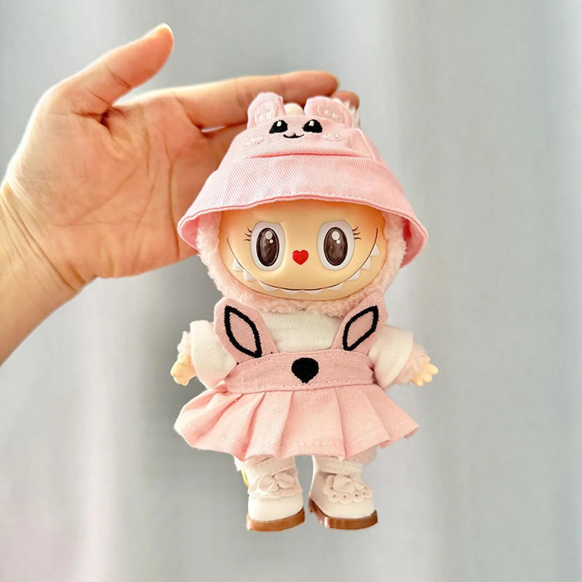 Pink Bunny Hat + White Princess Shoes + Black-Trimmed Bunny Ear Strapless Dress With Pendant