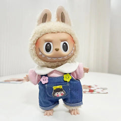Pink Crewneck Tee With White Collar + Sunflower Button Overalls
