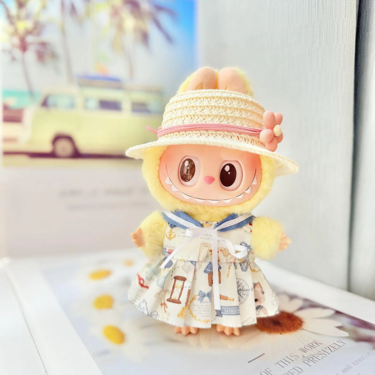 Pink Flat Brim Hat + Nautical Penguin Dress Set