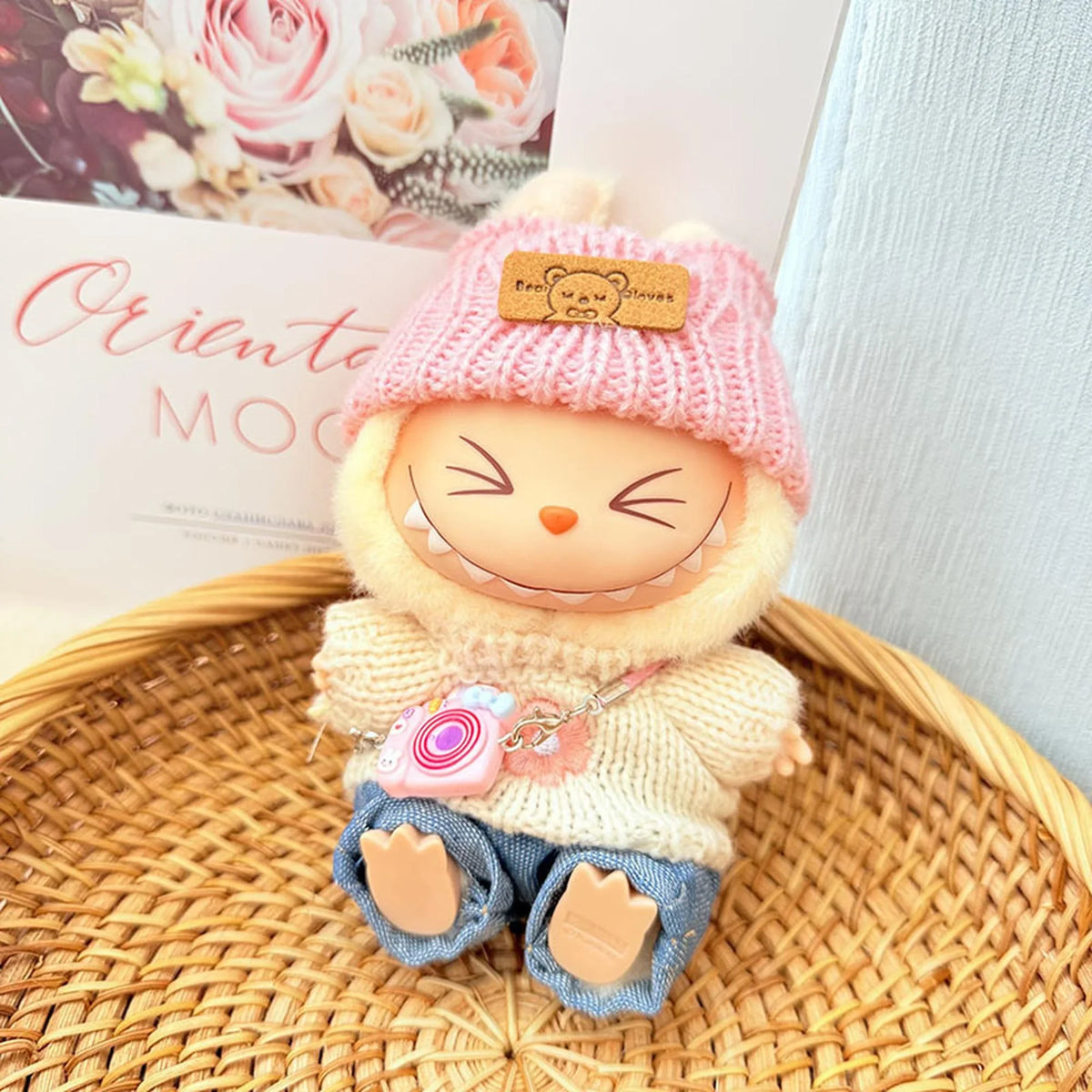 Pink Flipped Hat + Kd Pink Camera + Blue Flipped Jeans + Pink Six-Petal Flower Sweater