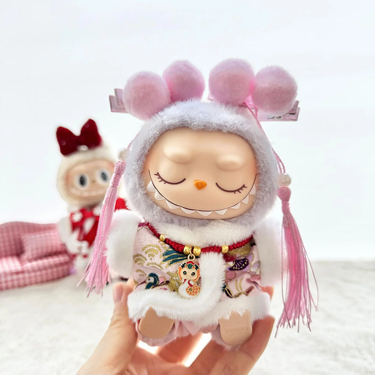 Pink Hair Clips + Purple Tang Suit Three-Piece Set For Year Of The Snake