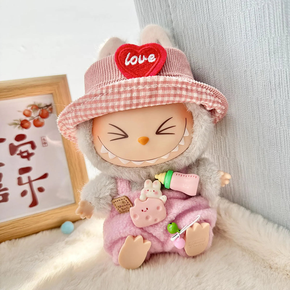 Pink Heart Hat + Pink Bottle Overalls