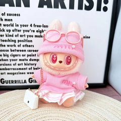 Pink Pearl Miu Set + Pleated Mini Skirt + White C Bag + Pink Frame Glasses