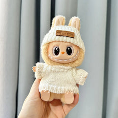 Pure White Knit Sweater With White-Brimmed Bear Logo Hat