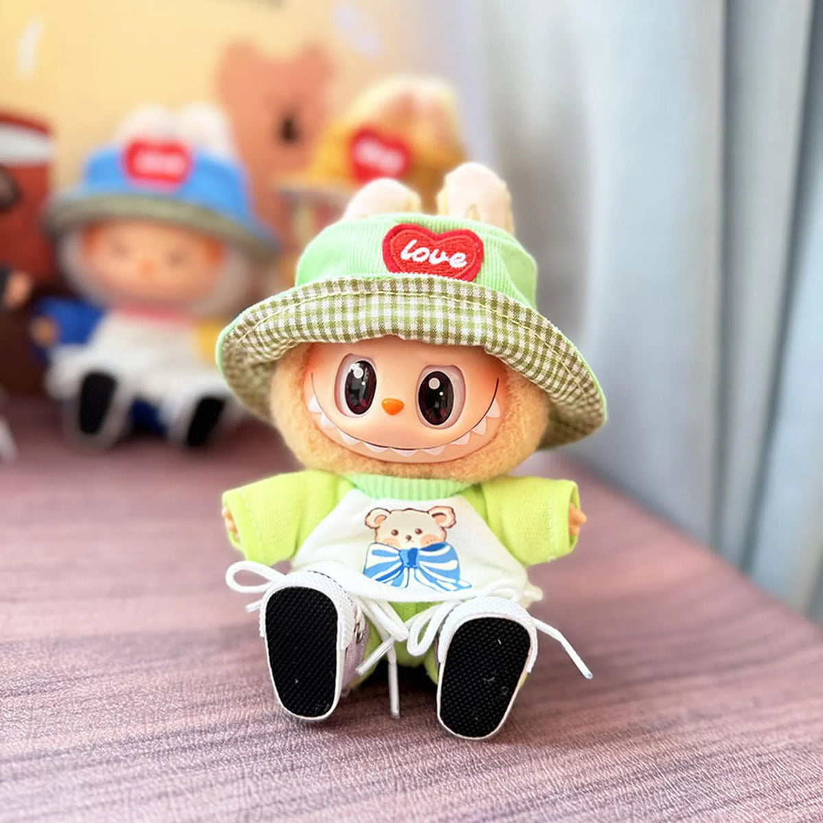 Purple Canvas Shoes + Green Heart Cap + Sj Green Bear Short-Sleeve T-Shirt Two-Piece Set