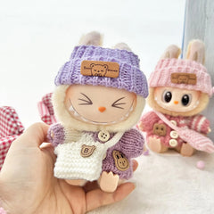 Purple Striped Button Sweater + Purple Turn-Up Hat + White B Bag