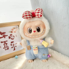 Red Gingham Bow + Blue Bottle Overalls