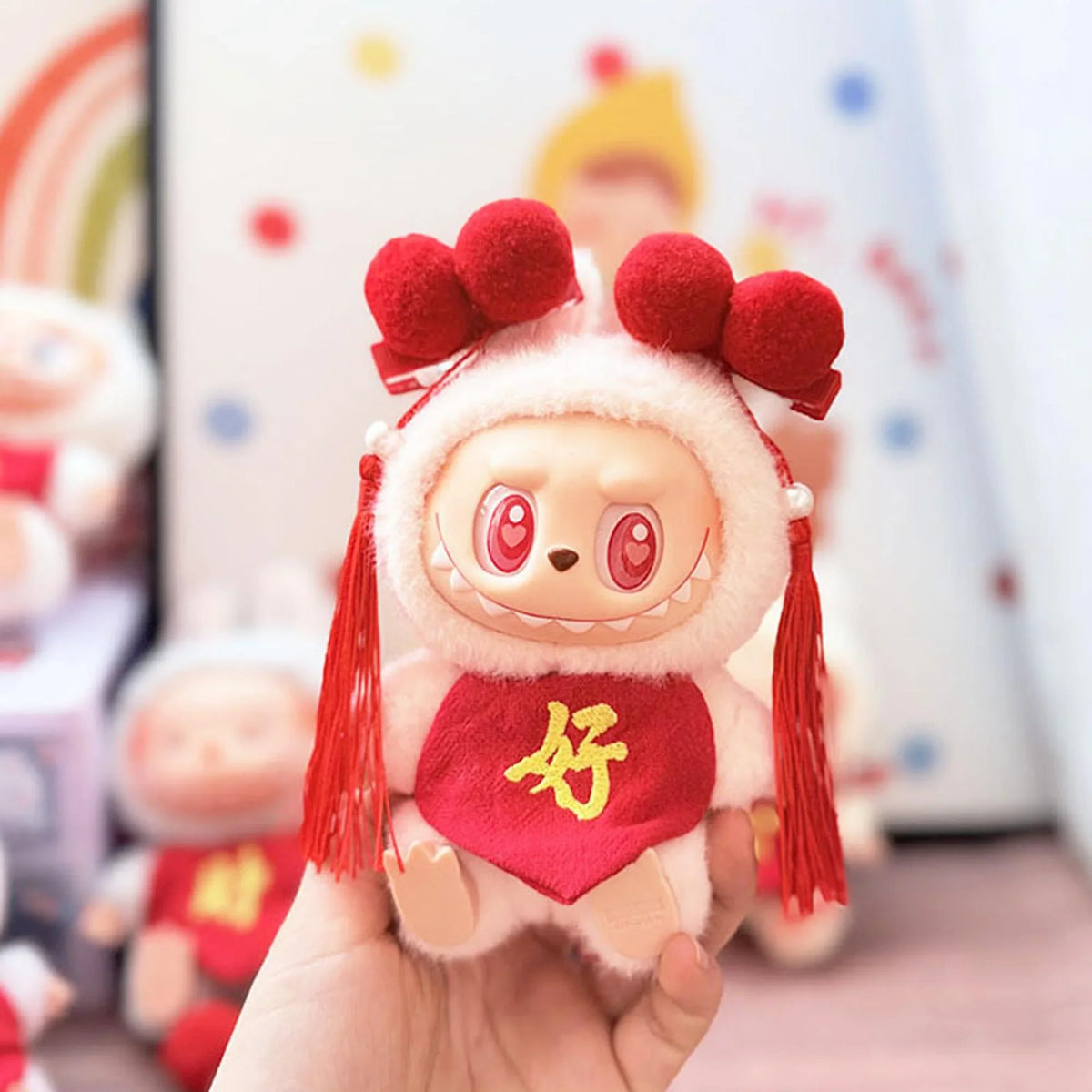 Red Hair Clips + Auspicious Character Bib