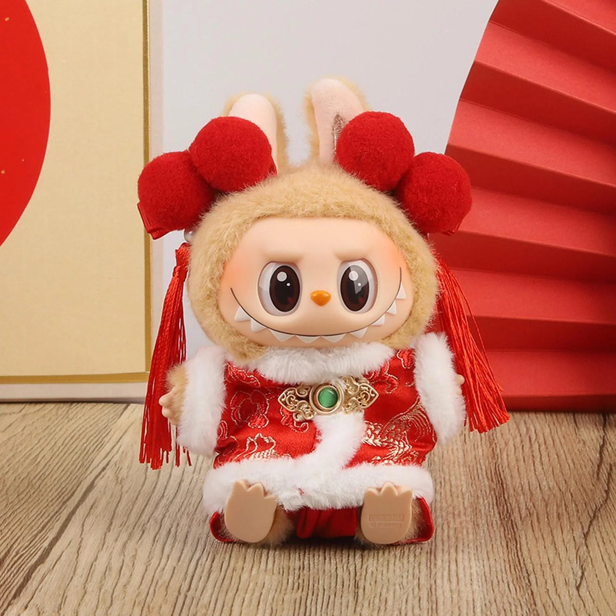 Red Hair Clips + Gold-Button White Wool Tang Suit