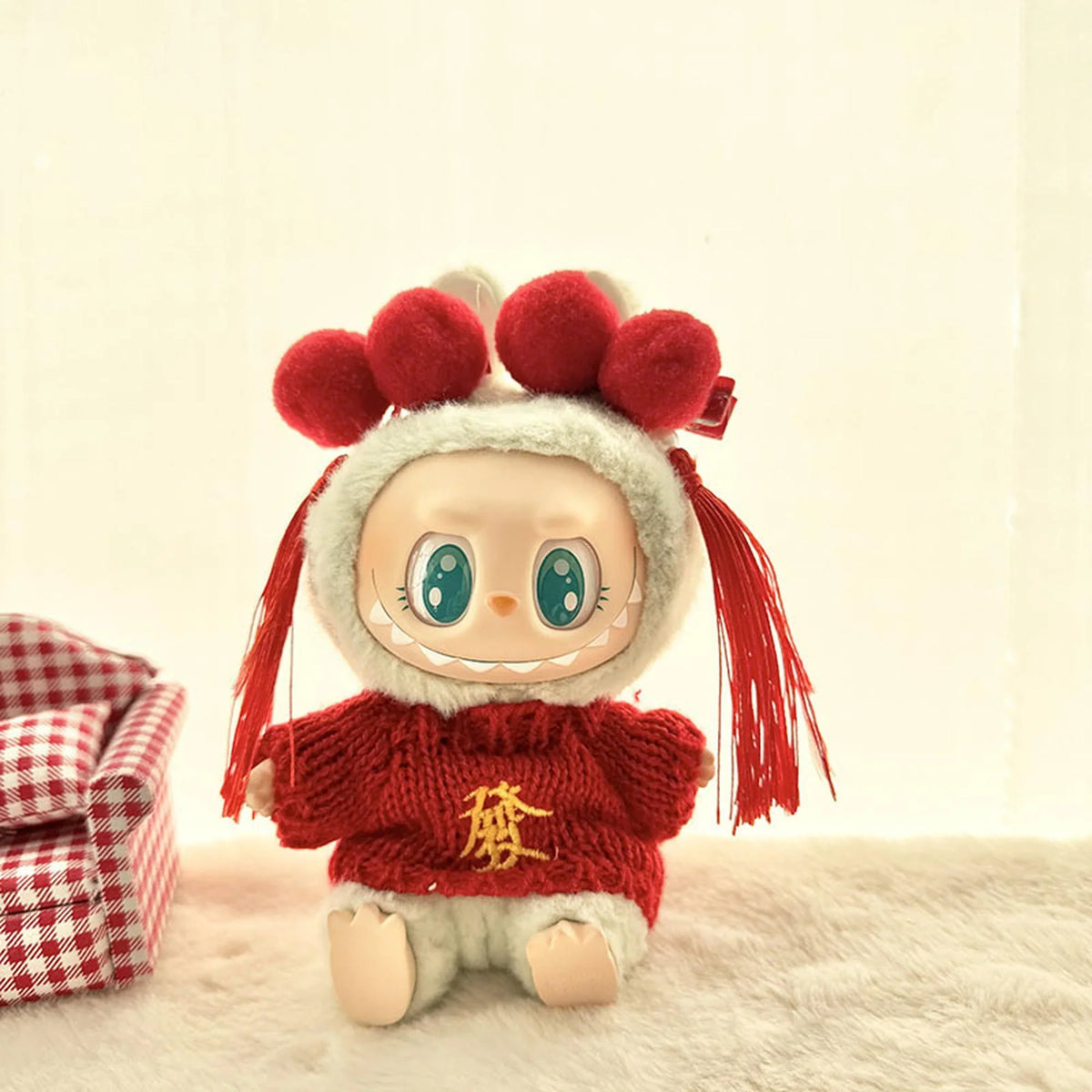 Red Hair Clips + Small New Year 'Fa' Sweater