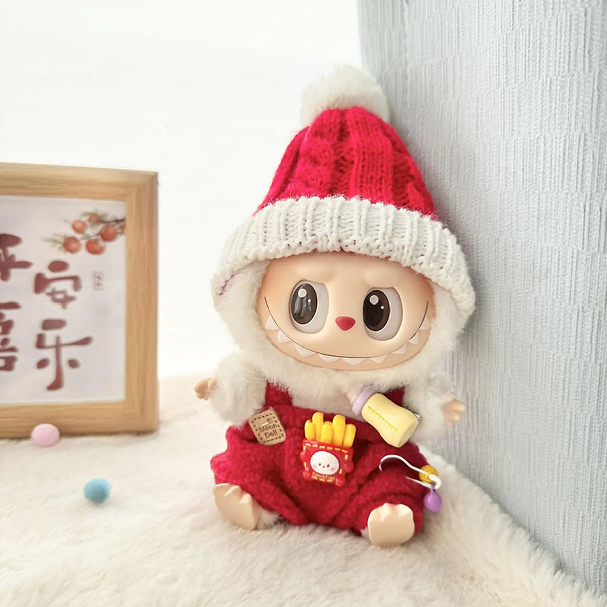 Red Knit Hat + Red Bottle Overalls