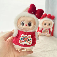 Single-Piece Lion Dance Costume + Red Hairpin With Rhinestones