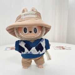 Small Blue-Gray Diamond Pattern + Mini Hat
