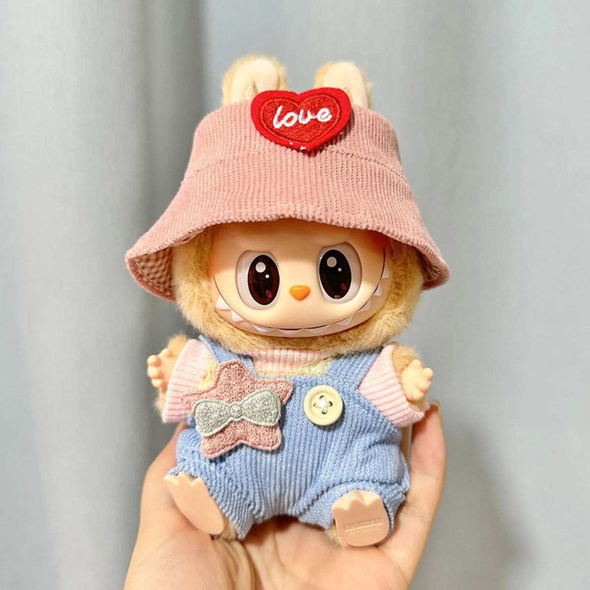 Star Light Blue Overalls + Pink Heart Hat