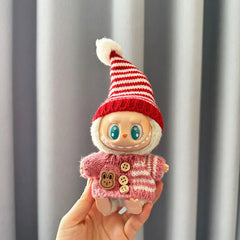 Striped Button-Up Sweater With Red And White Pointed Hat