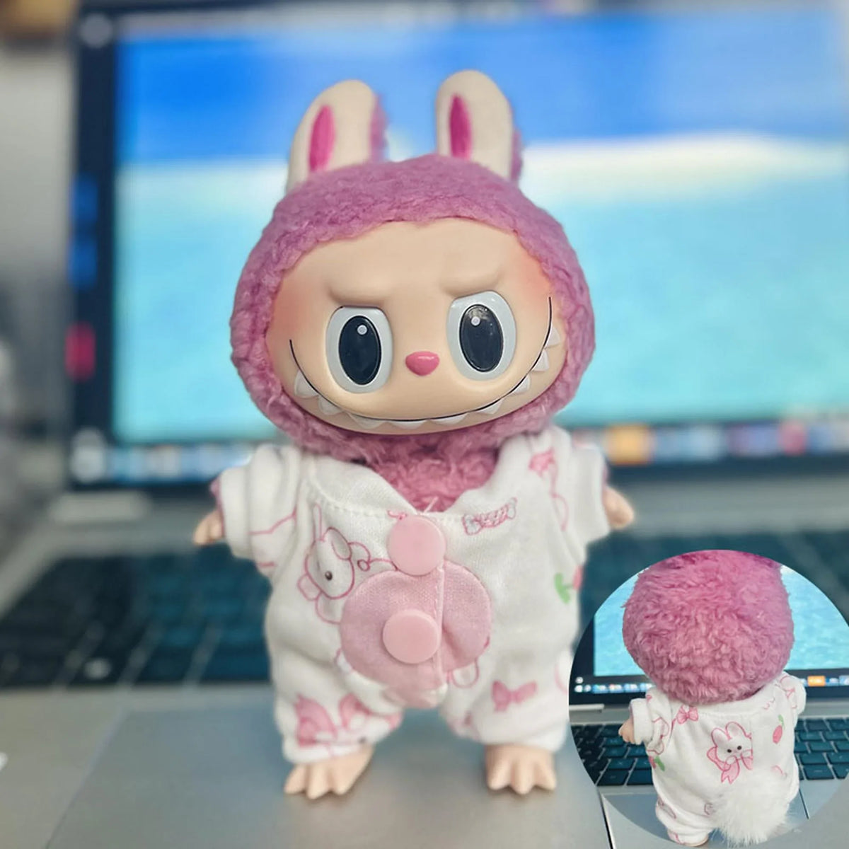 White Ball Tail Pink Bunny Romper