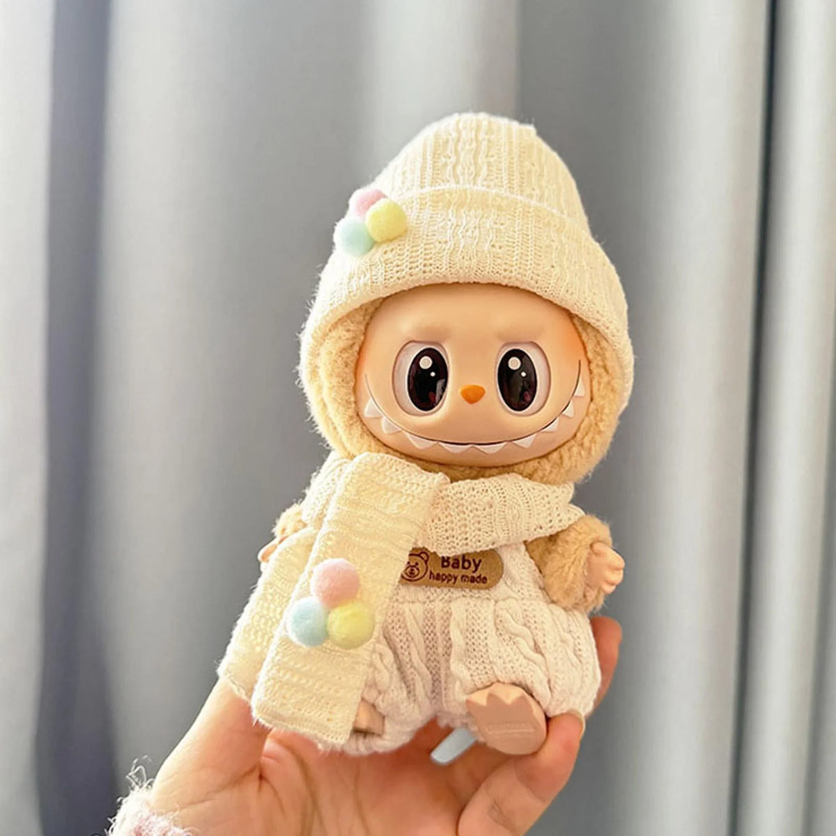 White Bear Logo Bubble Pants + Winter Pom Pom Hat With Charm + Pom Pom Scarf