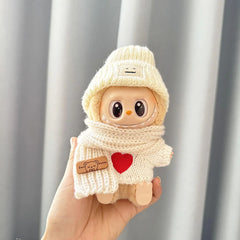 White Bear Scarf + Embroidered Red Heart + White Emoji Hat