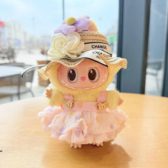 White Brim White Straw Hat + Crinkled Heart Skirt Pink