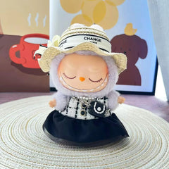 White Brimmed Hat + White Princess Shoes + Elegant Black Bag + Pearl-Trimmed Chanel-Style White Outfit