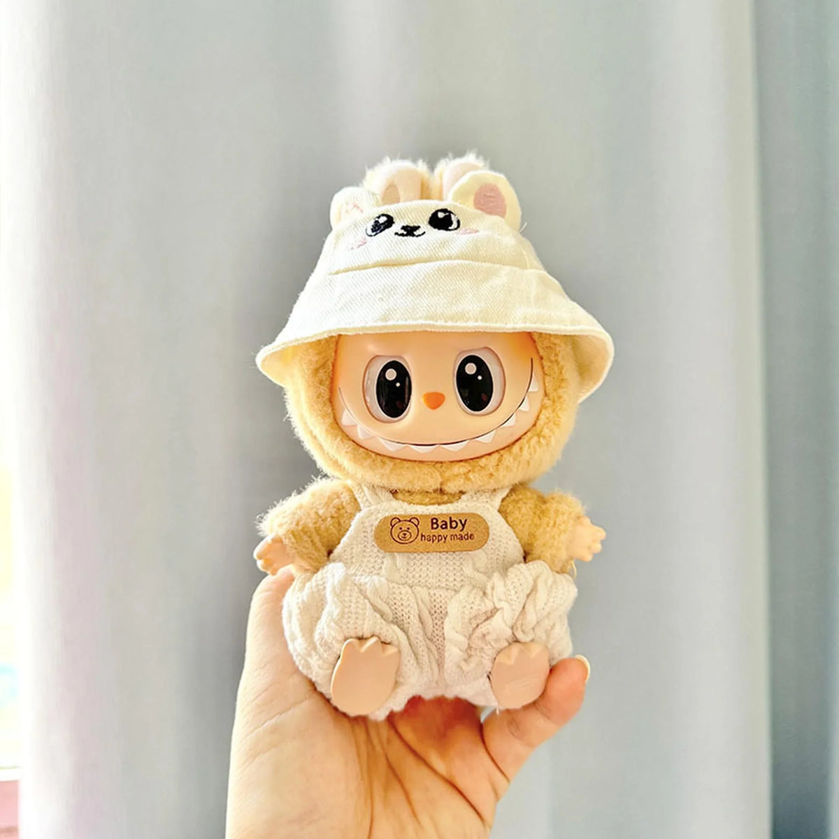 White Bunny Hat Charm + White Bear Logo Bubble Overalls