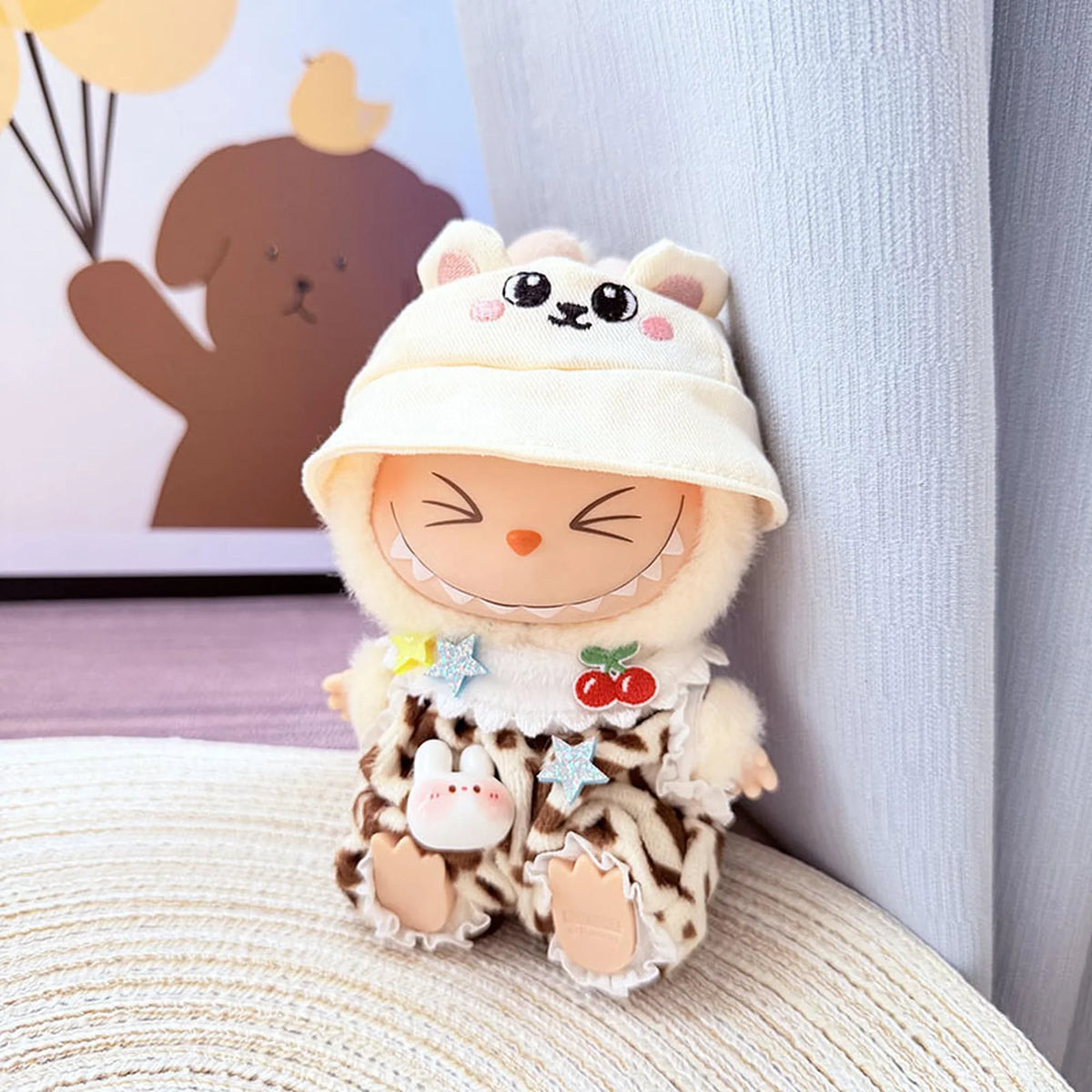 White Bunny Hat + Cherry Leopard Outfit