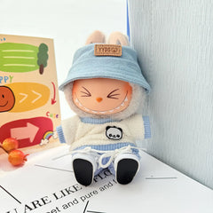 White Canvas Shoes + Blue Yyds Hat + Blue Corduroy Two-Piece Set