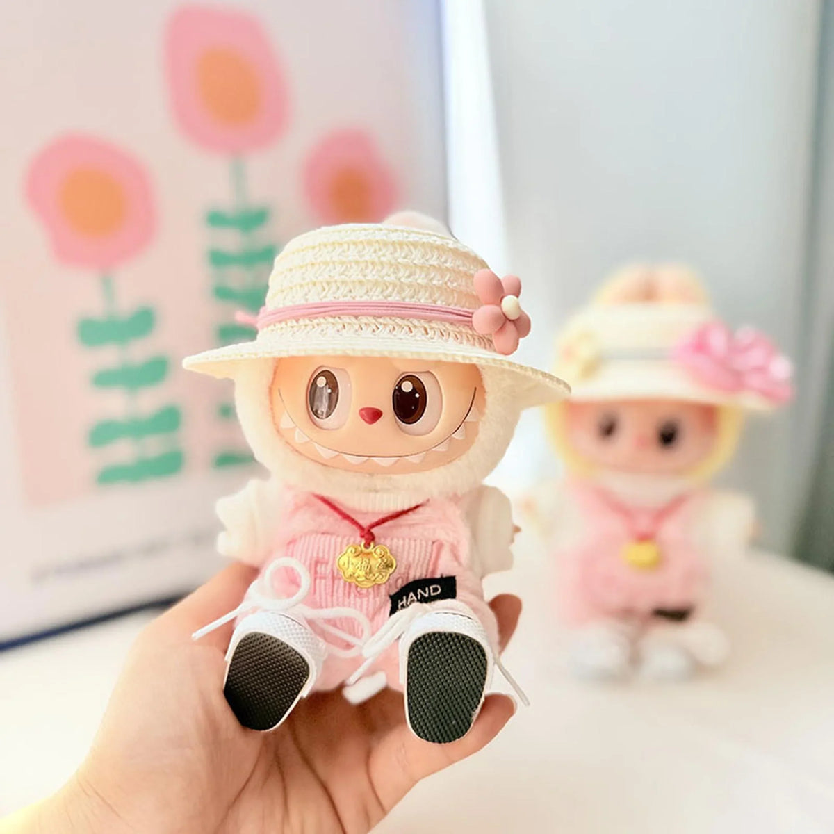 White Canvas Shoes + Pink Floral Bucket Hat + Friendship Pink Overalls Set