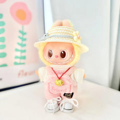 White Canvas Shoes + Yellow Floral Flat Brim Hat + Friendship Pink Overalls Set