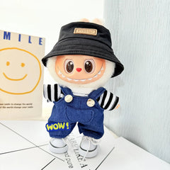 White Canvas Shoes + Yyds Black Cap + Black & White Striped Denim Overalls With Accessories