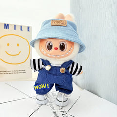 White Canvas Shoes + Yyds Blue Cap + Black & White Striped Denim Overalls With Accessories