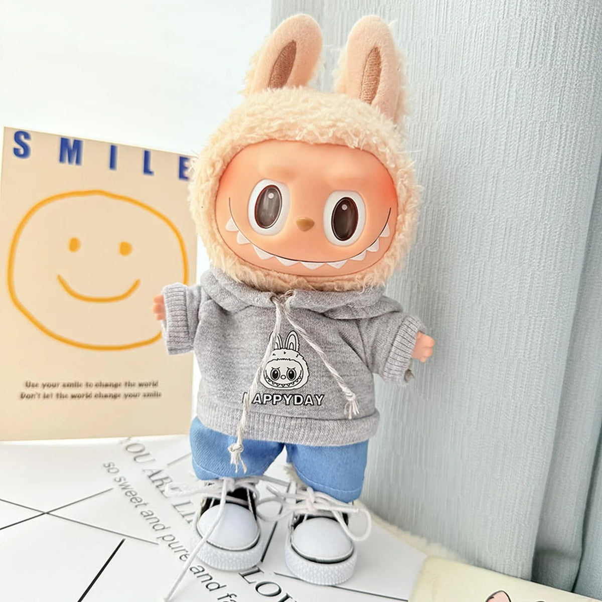 White Canvas Sneakers + Gray Hoodie Two-Piece Set