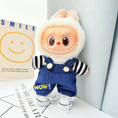 White Canvas Sneakers With Black & White Striped Denim Overalls Accessory