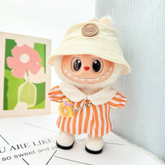 White Cat Hat + White Square-Toe Shoes + Spring Outing Orange Striped Dress Set