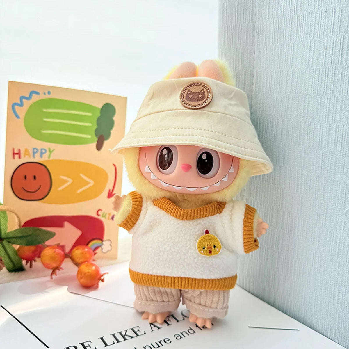 White Cat Hat + Yellow Fleece Two-Piece Set