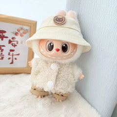 White Cat Print Fisherman Hat + White Double Buckle Circle Sweater Two-Piece Set